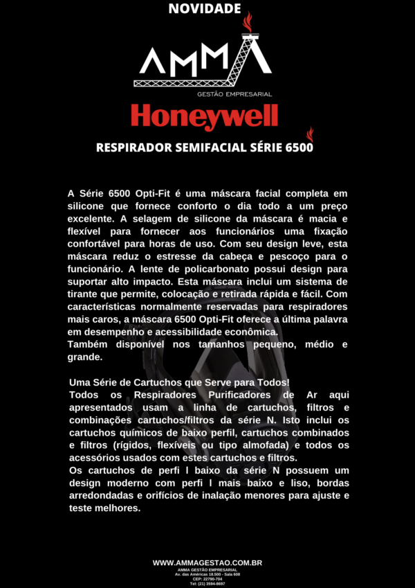 Respirador Reutilizável Semifacial Série 6500 Opti-Fit Tam.P Honeywell