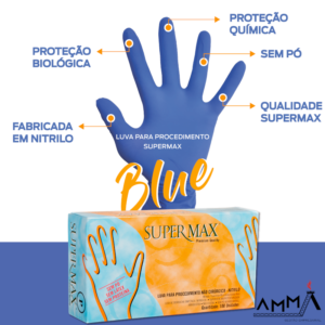 Luva de Procedimento Blue Nitrilo SUPERMAX