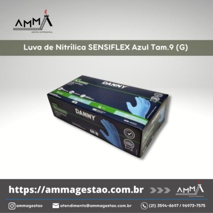 Luva de Nitrílica SENSIFLEX Azul Tam.9 (G)